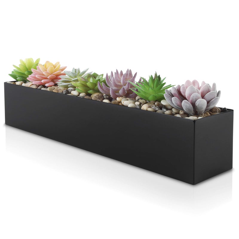 DR&Co Modern Black Trough Rectangular Planter, 16â€œ Metal Window Planter Box for Succulent, Small Rectangle Box for Desk or Windowsill, Stainless Steel, Great Gift Ideas for Women Men - Image 1